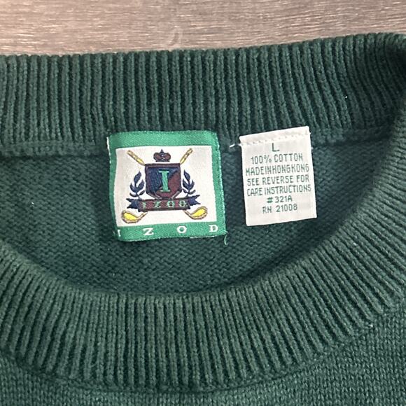 Vintage IZOD Golf Knit Sweater Men’s Large Green Embroidered Spell Argyle Retro - Picture 3 of 6